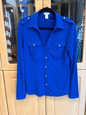 Cache Royal Blue Button-Front Utility blouse